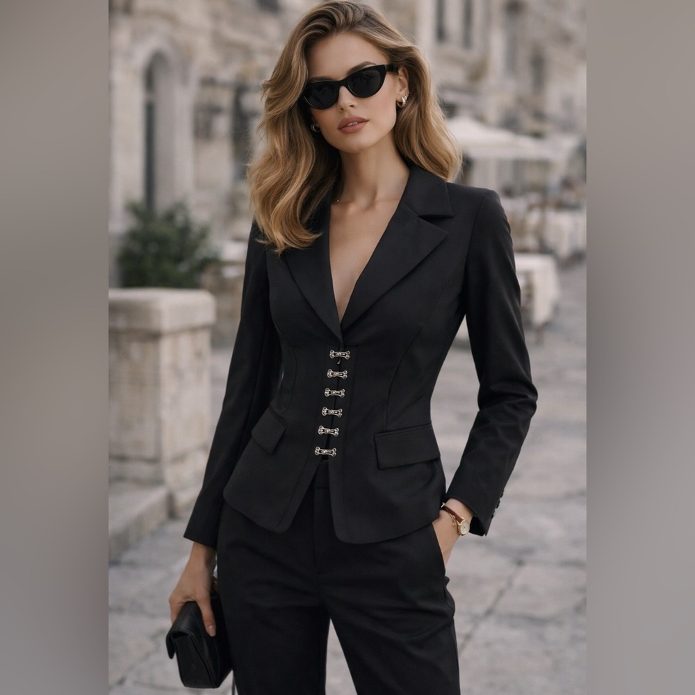 Bisou Bisou Black Corset Style Blazer Size 10